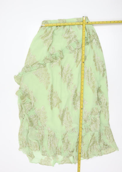 ASOS Design Women Green UK 8 Ruffle Wrap Knee Skirt Metallic Floral