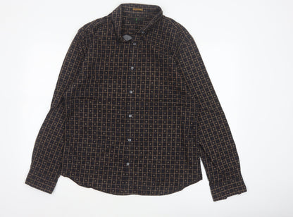 Jasper Conran Men’s Black Geometric Cotton Long Sleeve Shirt M