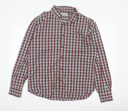 Marks and Spencer Men’s L Red Blue Plaid Pure Cotton Button-Down Shirt
