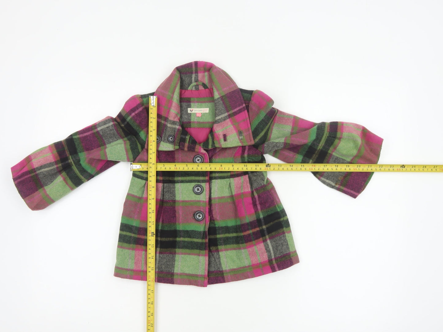 John Lewis Girls Multicoloured Plaid Wool Blend Pea Coat 3 Years