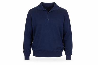 Uniqlo Men's Blue S 100% Wool Collared Henley Knit Jumper