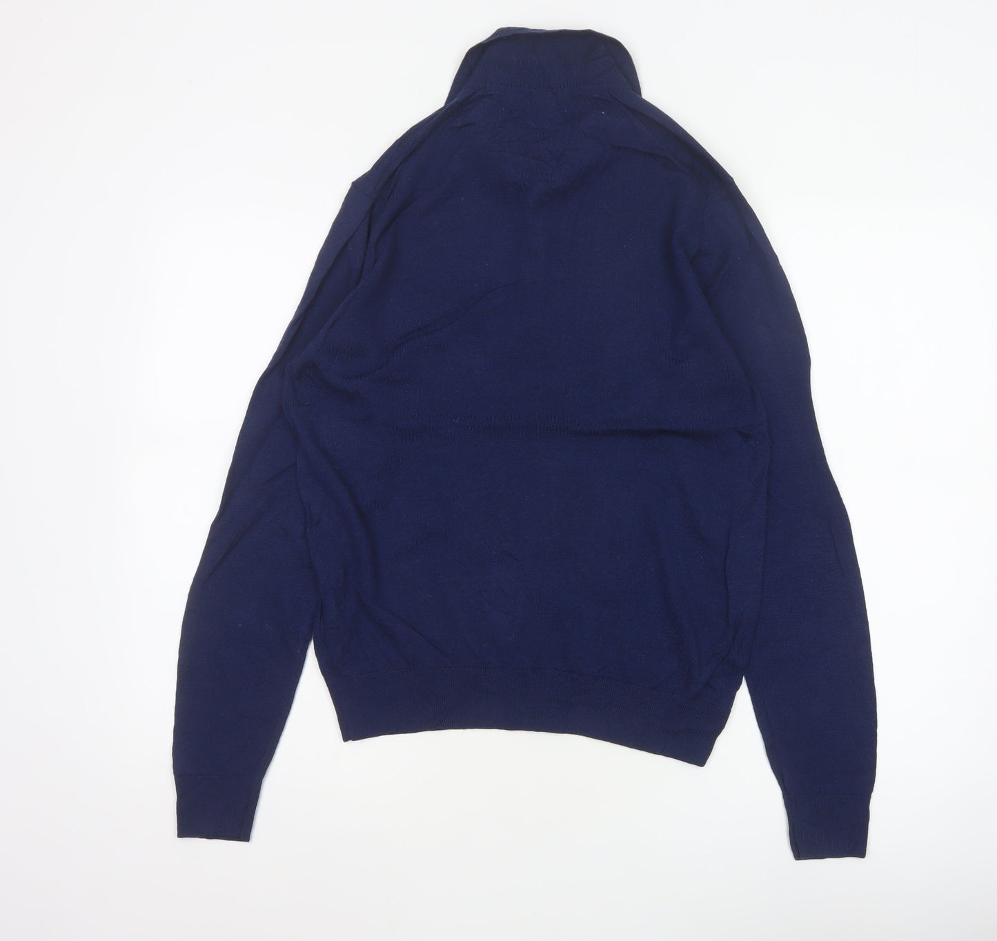 Uniqlo Men's Blue S 100% Wool Collared Henley Knit Jumper
