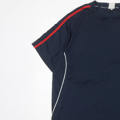 England Rugby Men's Blue 2XL Embroidered Logo Sports T-Shirt Short Sleeve
