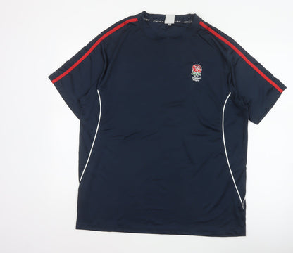 England Rugby Men's Blue 2XL Embroidered Logo Sports T-Shirt Short Sleeve