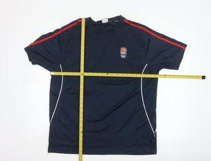 England Rugby Men's Blue 2XL Embroidered Logo Sports T-Shirt Short Sleeve