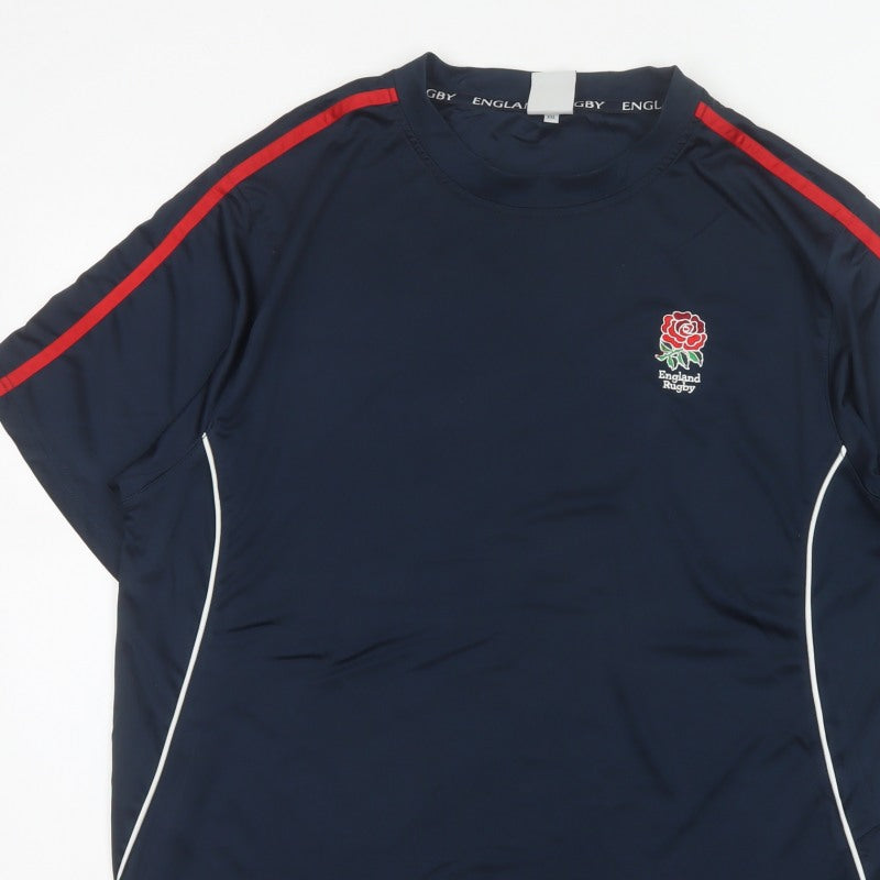 England Rugby Men's Blue 2XL Embroidered Logo Sports T-Shirt Short Sleeve