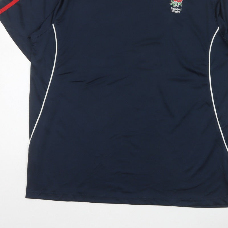 England Rugby Men's Blue 2XL Embroidered Logo Sports T-Shirt Short Sleeve