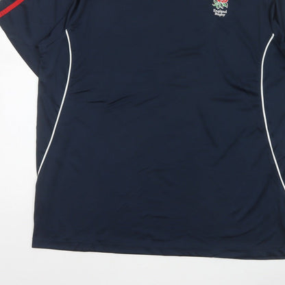 England Rugby Men's Blue 2XL Embroidered Logo Sports T-Shirt Short Sleeve