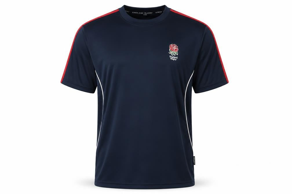 England Rugby Men's Blue 2XL Embroidered Logo Sports T-Shirt Short Sleeve