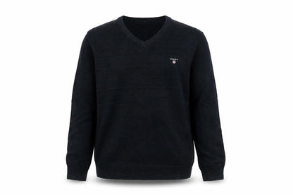 GANT Men’s Black Cotton V-Neck Logo Knit Pullover Jumper Size L