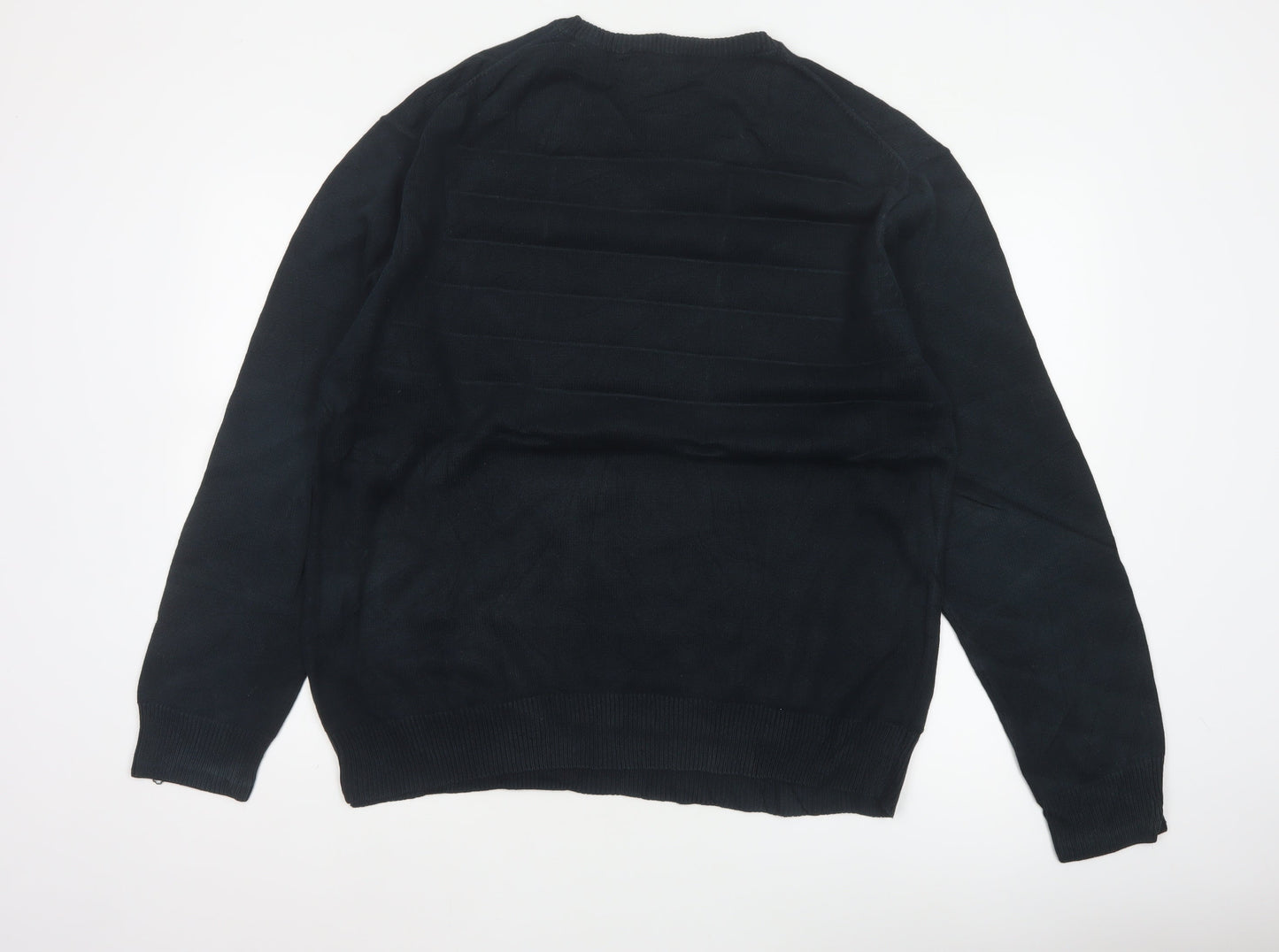 GANT Men’s Black Cotton V-Neck Logo Knit Pullover Jumper Size L