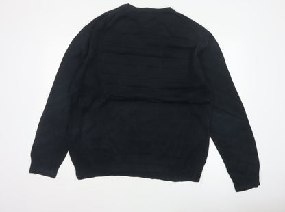 GANT Men’s Black Cotton V-Neck Logo Knit Pullover Jumper Size L