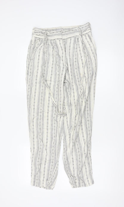 Marks and Spencer Women's Ivory Striped Paperbag Trousers UK 8