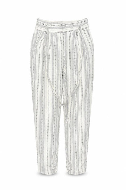 Marks & Spencer Women's Ivory Striped Paperbag Trousers UK 8