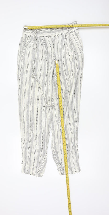 Marks and Spencer Women's Ivory Striped Paperbag Trousers UK 8