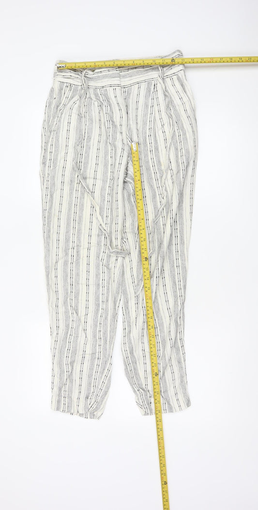 Marks and Spencer Women's Ivory Striped Paperbag Trousers UK 8