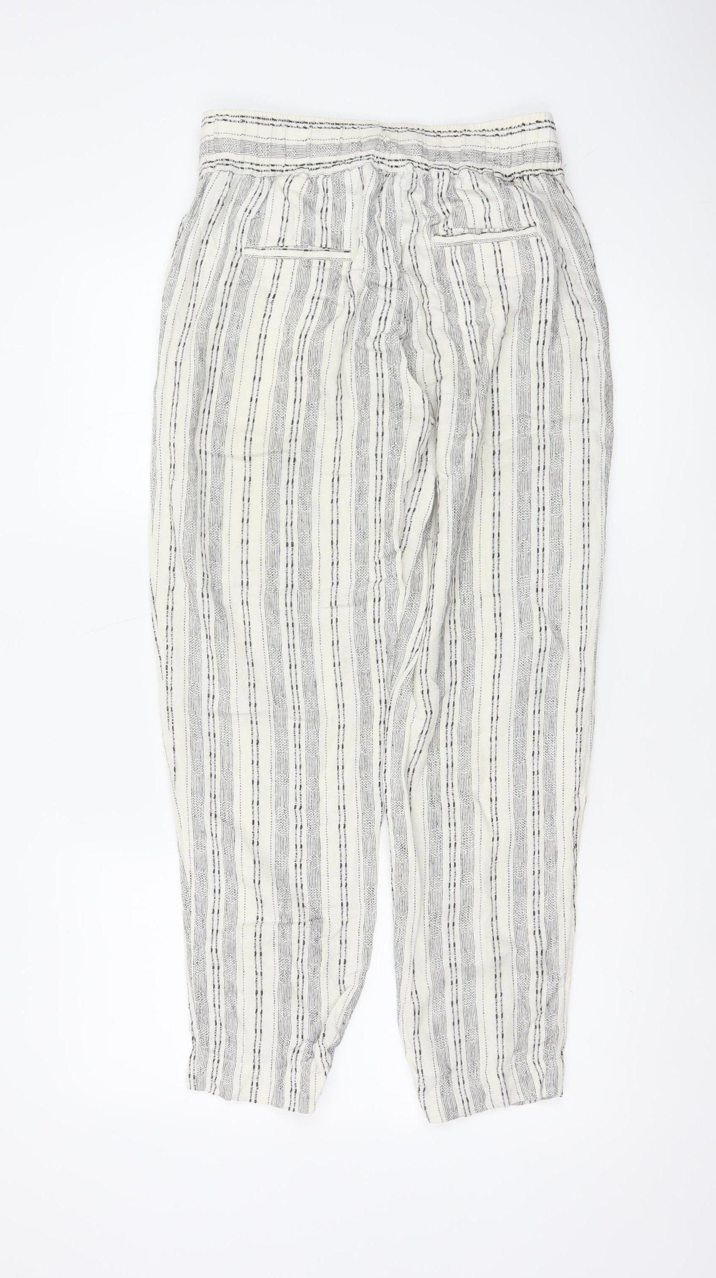 Marks and Spencer Women's Ivory Striped Paperbag Trousers UK 8