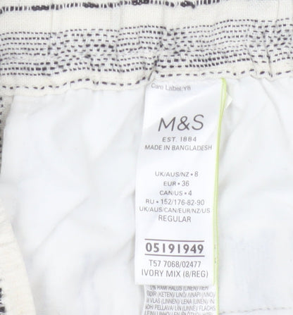 Marks and Spencer Women's Ivory Striped Paperbag Trousers UK 8