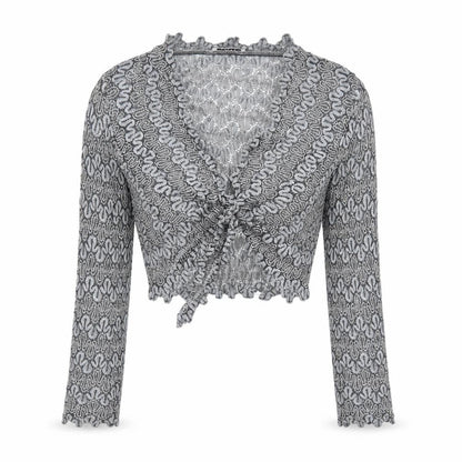Planet Women Grey Metallic Knit Wrap Cropped Blouse Size 10