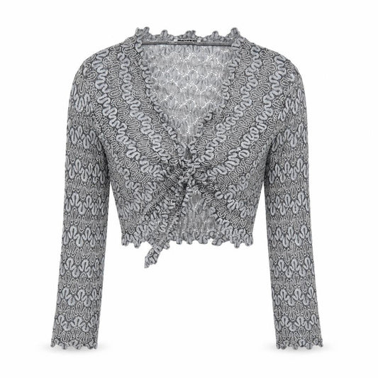 Planet Women Grey Metallic Knit Wrap Cropped Blouse Size 10