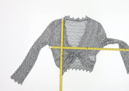 Planet Women Grey Metallic Knit Wrap Cropped Blouse Size 10