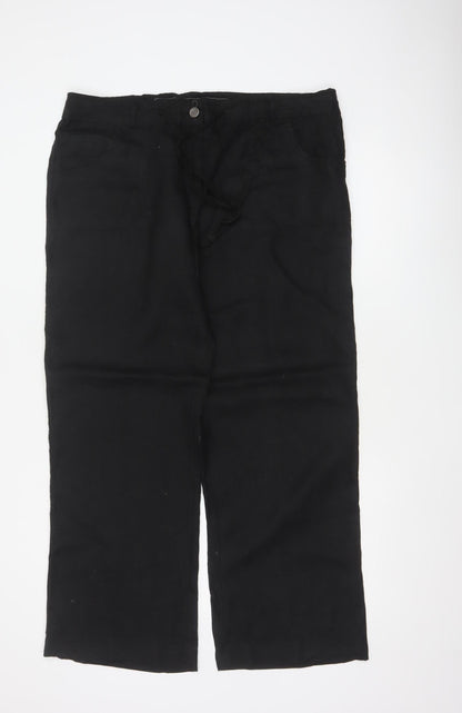 Denim Co Women Black Linen Straight Leg Trousers UK 16 Pockets