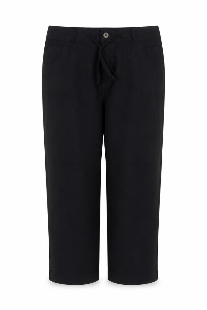 Front view of Denim Co Women Black Linen Straight Leg Trousers UK 16 Pockets