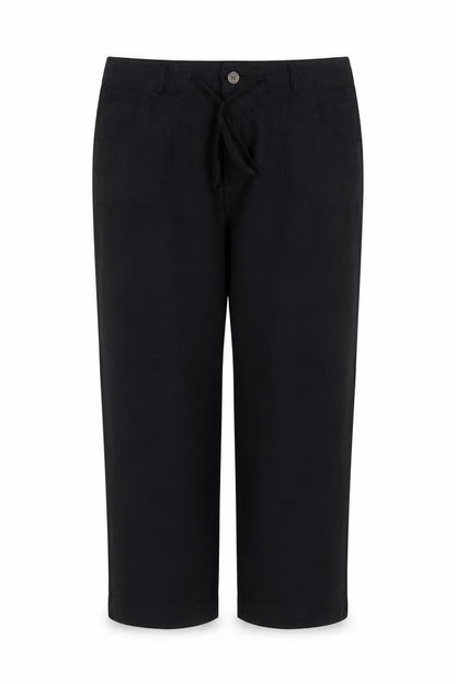 Front view of Denim Co Women Black Linen Straight Leg Trousers UK 16 Pockets