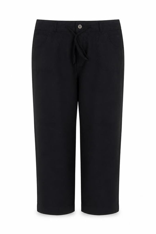 Denim Co Women Black Linen Straight Leg Trousers UK 16 Pockets