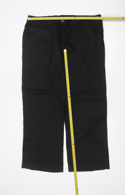 Denim Co Women Black Linen Straight Leg Trousers UK 16 Pockets