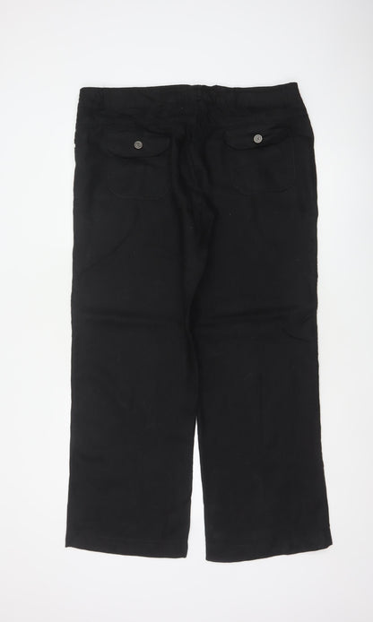 Denim Co Women Black Linen Straight Leg Trousers UK 16 Pockets