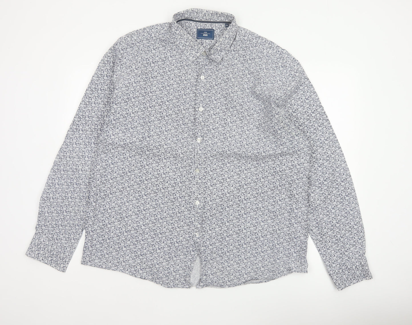 Moss 1851 Men’s Blue Floral Cotton Button-Up Shirt 2XL Long Sleeve