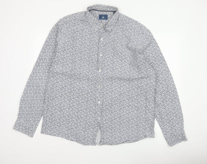 Moss 1851 Men’s Blue Floral Cotton Button-Up Shirt 2XL Long Sleeve