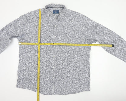 Moss 1851 Men’s Blue Floral Cotton Button-Up Shirt 2XL Long Sleeve