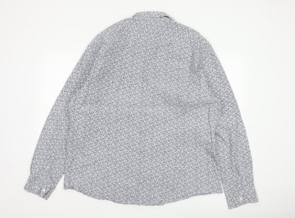 Moss 1851 Men’s Blue Floral Cotton Button-Up Shirt 2XL Long Sleeve