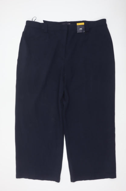 M&S Women’s Navy Blue Size 24 Regular Wide Leg Belted Dress Trousers