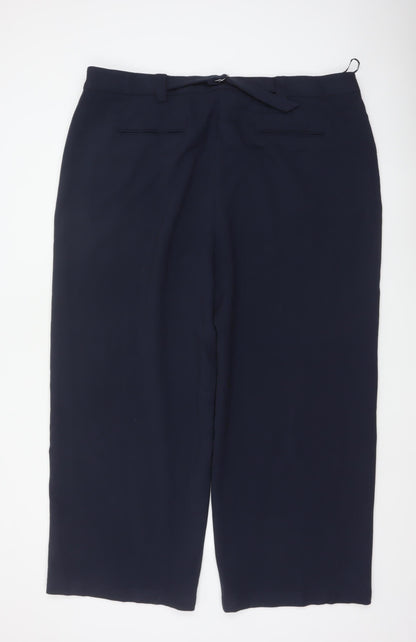 M&S Women’s Navy Blue Size 24 Regular Wide Leg Belted Dress Trousers