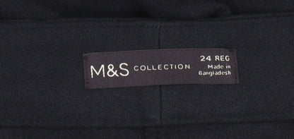 M&S Women’s Navy Blue Size 24 Regular Wide Leg Belted Dress Trousers