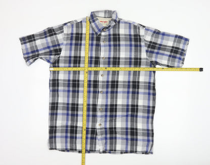 Wrangler Men Blue Plaid Cotton Short Sleeve Button-Up Shirt M