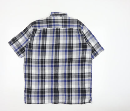 Wrangler Men Blue Plaid Cotton Short Sleeve Button-Up Shirt M