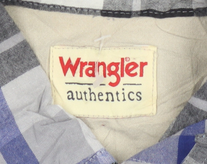 Wrangler Men Blue Plaid Cotton Short Sleeve Button-Up Shirt M