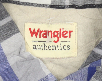 Wrangler Men Blue Plaid Cotton Short Sleeve Button-Up Shirt M