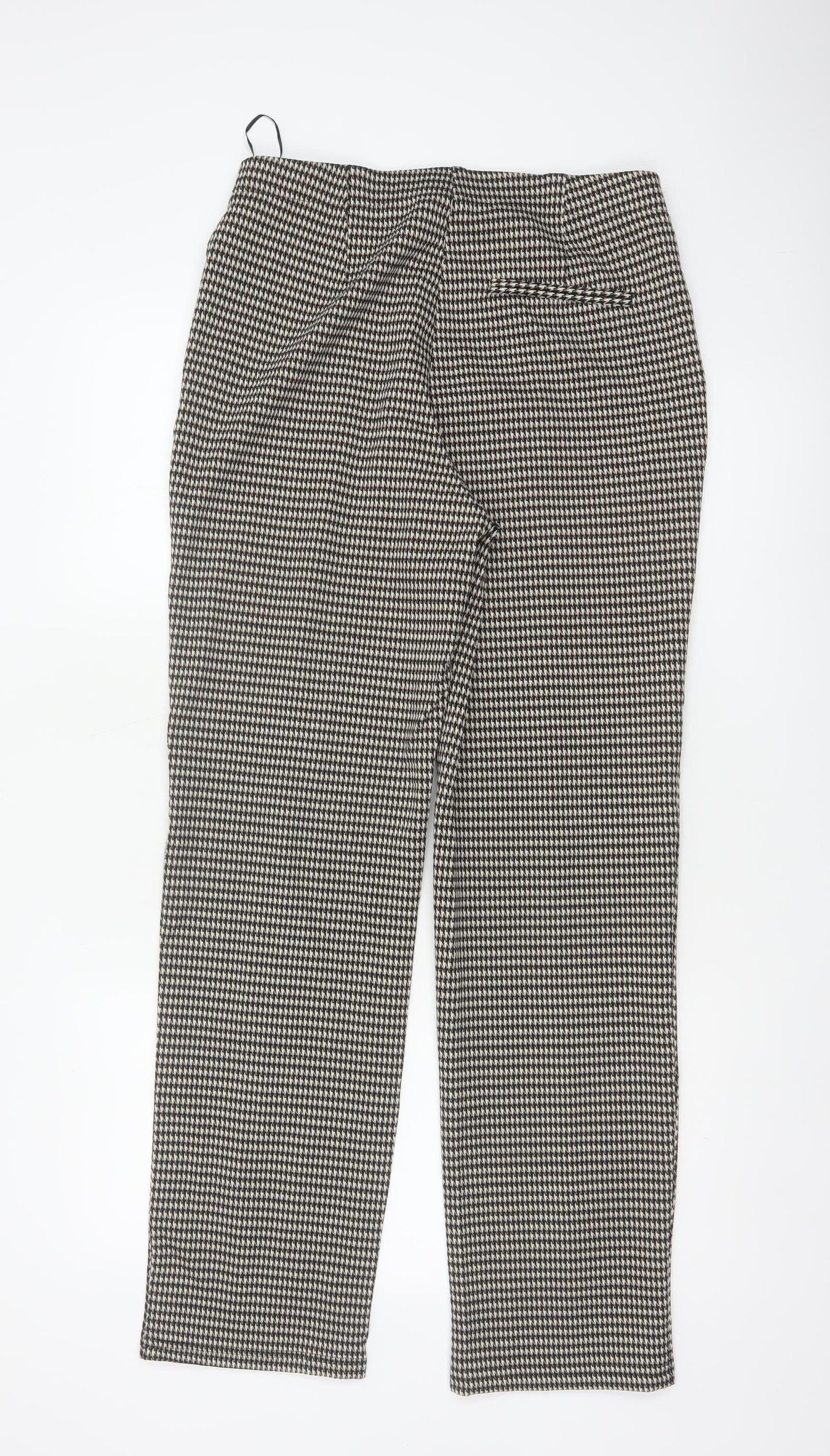 Marks & Spencer Women Brown Houndstooth UK 12 Regular Straight Trousers