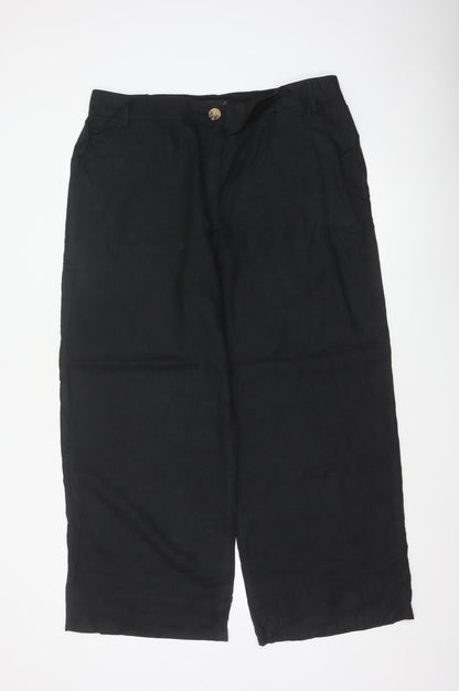 Marks and Spencer Women Black UK 18 Short Linen Wide Leg Cropped Trousers
