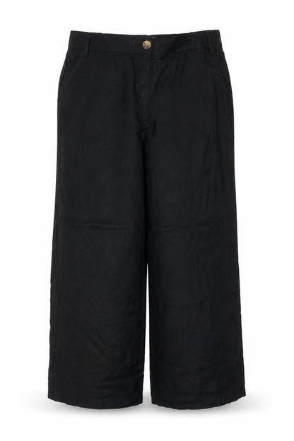 Marks & Spencer Women Black UK 18 Short Linen Wide Leg Cropped Trousers