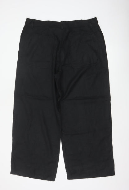 Marks and Spencer Women Black UK 18 Short Linen Wide Leg Cropped Trousers
