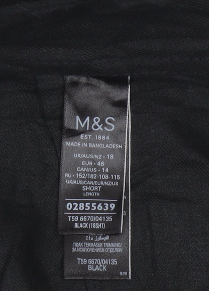 Marks and Spencer Women Black UK 18 Short Linen Wide Leg Cropped Trousers