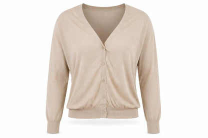 Uniqlo Women Beige L V-Neck Button Knit Cardigan Modal Blend