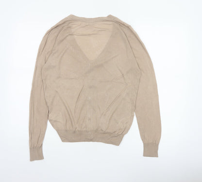 Uniqlo Women Beige L V-Neck Button Knit Cardigan Modal Blend