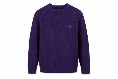 Front view of Crew Clothing Men’s Purple L Lambswool Crew Neck Waffle Knit Jumper